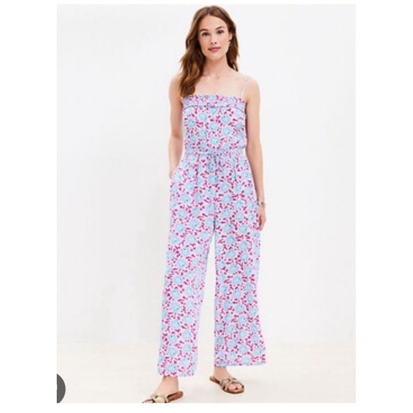 LOFT Pants - Loft Size Small Bloom Smocked Strappy Jumpsuit Wide Leg Adjustable Straps